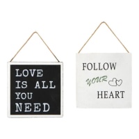 Placa de madeira com frase romântica 20 x 20 cm - 1 peça