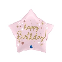 Balão estrela cor-de-rosa Happy Birthday 46 cm