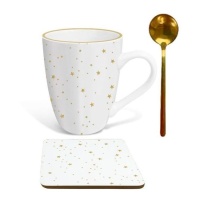 Caneca Gold Stars de 300 ml com colher e base para copos