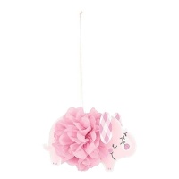 Pingente de pompom redondo com Pink Elephant Floral 23 cm - 3 pcs.