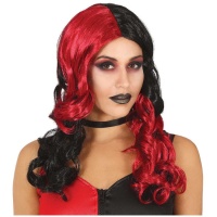 Peruca preta e vermelha perigosa Harley