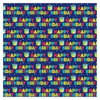 Papel de presentes de Happy Birthday azul marinho de 1,52 x 0,76 m