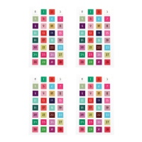 Autocolantes de números em quadrados coloridos - 4 folhas