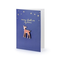 Cartão de Natal azul com pin de veado