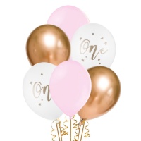 Balões de látex 30 cm para o primeiro aniversário da menina - PartyDeco - 6 unidades