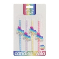 Velas de unicórnio multicoloridas 13 cm - 4 unidades