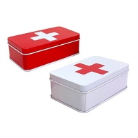 Caixa metálica 11,5 x 6,5 x 4 cm para estojo de primeiros socorros vermelho ou branco