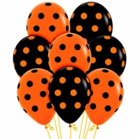 Balões de látex com pontos de polca laranja e preta - Sempertex - 12 unidades