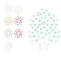 Balões de látex transparentes com corações 30 cm - PartyDeco - 50 unidades