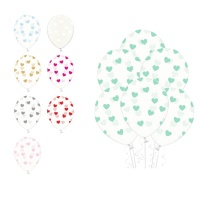 Balões de látex transparentes com corações 30 cm - PartyDeco - 50 unidades