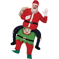 Fantasia de Papai Noel a ombros de um elfo para adulto