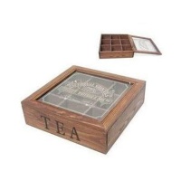 Caixa de chá com vidro - 9 compartimentos