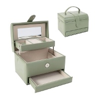 Porta-joias verde com 3 níveis de 18 x 13,5 x 13 cm