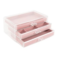 Caixa de jóias com 3 gavetas cor-de-rosa