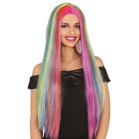 Peruca multicolorida de cabelo comprido