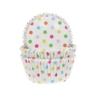 Cápsulas de cupcake branco com pontos de polca coloridos - House of Marie - 50 unidades