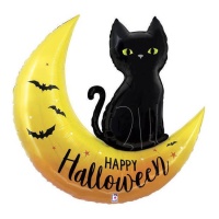 Balão de Happy Halloween de gato e lua de 77 x 77 cm - Grabo