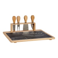 Tábua de cortar queijo em ardósia de 33 x 26,5 cm com 4 facas
