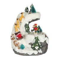 Decoração de Natal do Pai Natal e patinadores com música e luz 19 x 16,5 cm