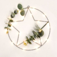 Pendente de argola e estrela com planta artificial e luz 30 cm