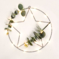 Pendente anel e estrela de 30 cm com planta artificial e luz