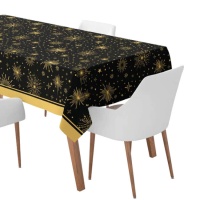 Toalha de mesa de Natal preta com brilhos dourados 1,4 x 2,2 m - 1 peça