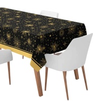 Toalha de mesa de Ano Novo preta com brilhos dourados de 1,4 x 2,2 m - 1 unidade