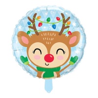 Balão de rena redondo com luvas de Natal 45 cm - Party love