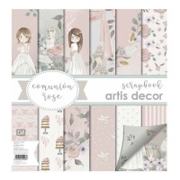 Kit para scrapbooking papéis para scrapbooking, bloco e cortantes madeira Rosa da Comunhão - Artis decor