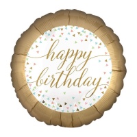 Feliz Aniversário 45cm balão redondo com bordas douradas - Anagrama