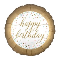 Happy Birthday 45cm balão redondo com rebordo dourado - Anagram