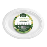 Tabuleiro de cana-de-açúcar compostável branco oval 26 x 19 cm - 5 unidades