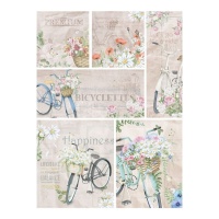 Papel de arroz com bicicleta e rosas vintage 29,7 x 42,5 cm - Artis decor - 1 unid.