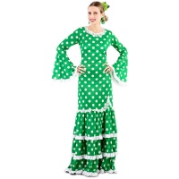 Fato de Sevilhana verde com bolinhas brancas para mulher
