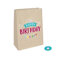 Saco de oferta de papel kraft Feliz Aniversário 23,5 x 15,8 x 6 cm - 4 unid.