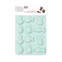 Molde de figura de páscoa em silicone de 20,4 x 14,4 x 1,5 - Scrapcooking - 12 cavidades