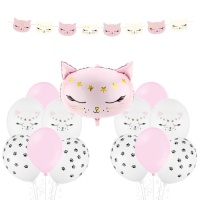 Pacote de decoração para festa do gato cor-de-rosa - 14 peças