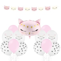 Pack Decoração Gato Rosa - 14 peças