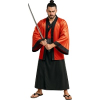 Fantasia de guerreiro samurai vermelho para homem