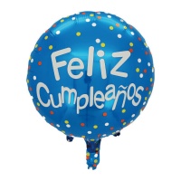 Balão Feliz Aniversário com bolinhas coloridas 45 cm