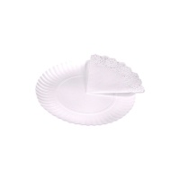 Tabuleiro de cartão branco redondo de 16 cm com doily - 4 unidades
