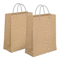 Saco de oferta kraft 32 x 26 x 10 cm com estrelas - 1 unid.