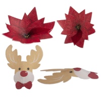 Renas e flores de Natal wafers 5 a 6 cm - Dekora - 27 unid.