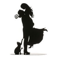 Figura para bolo de casamento silhueta noiva e noivo com gato de 18 cm