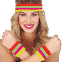 Conjunto de munhequeiras e faixa multicolor