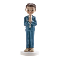 Figura para bolo de Minha Primeira Comunhão menino com rosário de 16 cm