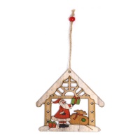 Casa de Natal em madeira de 12 cm com pendente do Pai Natal