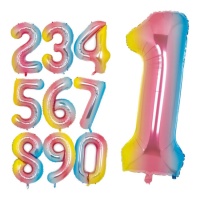 Balão número arco-íris pastel 1m