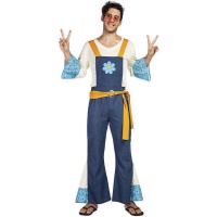 Fato de Hippie com macacão azul para homem