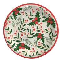Pratos de Natal com flores de azevinho de 23 cm - 6 unidades